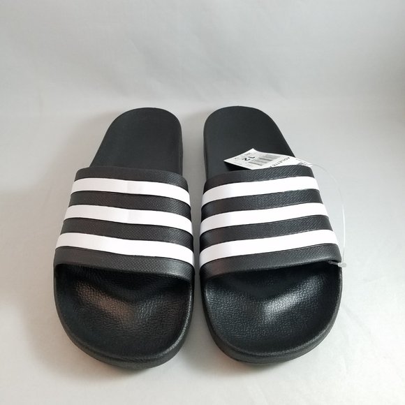 NEW Mens Sz 12 Adilette Aqua Slides - Black / White - Picture 3 of 9